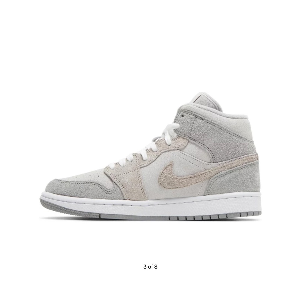 Size 8.5  - Nike Women's Air Jordan 1 Mid SE Particle Grey Suede (DO7139-002)